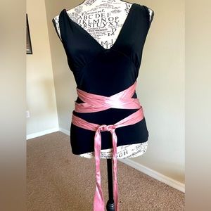 Black Spandex Top with Pink Sash